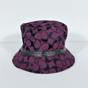 Coach Signature Monogram Women's Size PS Red Jacquard Leather Trim Bucket Hat